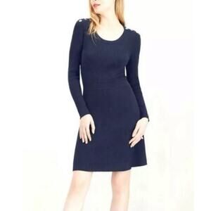Maison Jules Navy Long Sleeve Boiled Wool Dress